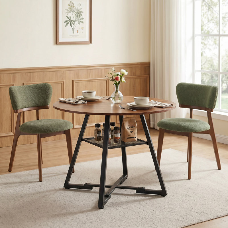 Table de salle à manger Industrial, Ensemble de trois pièces : table, deux chaises, Vert, Brun rustique