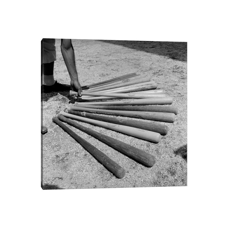 1950s Baseball Player Selecting Form A Variety Of Bats - Wrapped Canvas Print, 30.48 cm H x 30.48 cm W