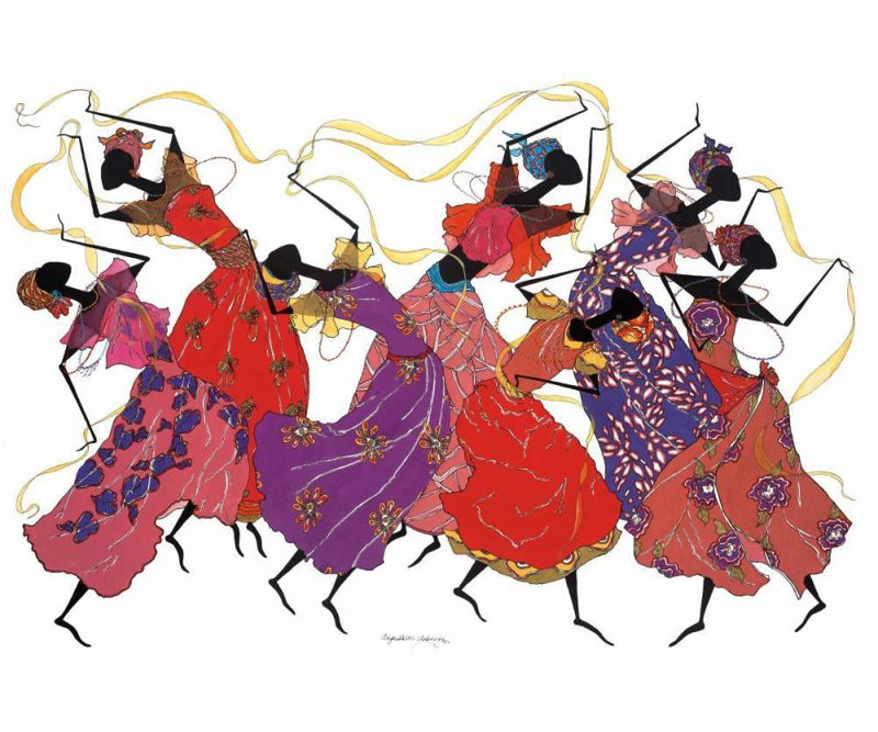 Bungalow Rose Asberry, art sur toile tendue par Augusta Gallery, danseur de plomb en robe mauve, H 33 po x l 48 po