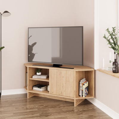 Teo Corner TV Stand – Space-Saving TV Unit for 43–48'' TVs, Compact Media Console with Open Shelves & Cabinet, Ready to Assemble, Available in 7 Colours