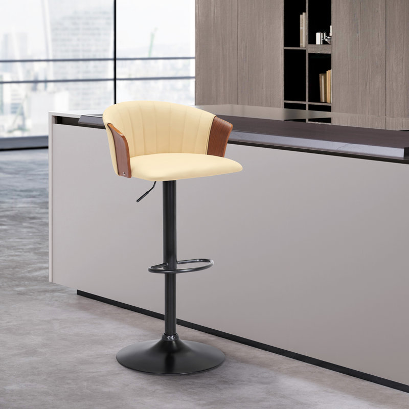 Tabouret de bar réglable en similicuir crème et métal noir Lydia