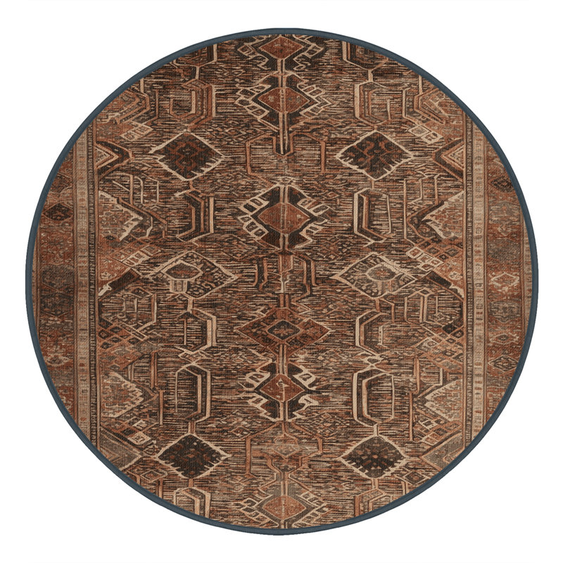 Machine Washable Persian Brown Area Rug, Round 7'