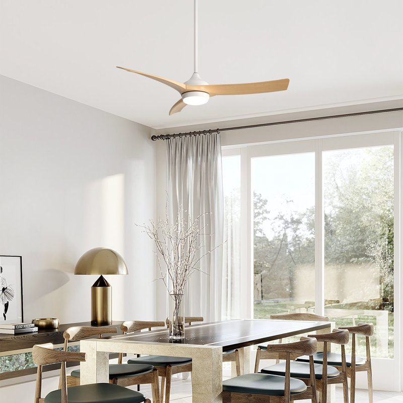 Nicola 52" 3-Blade Standard Ceiling Fan With Remote and Led Light, Light Yellow Wood