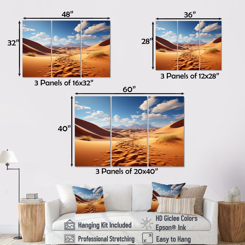 Dunes du désert, horizon panoramique V - désert, art mural, Toile tendue, H 28 po x l 36 po x P 1 po