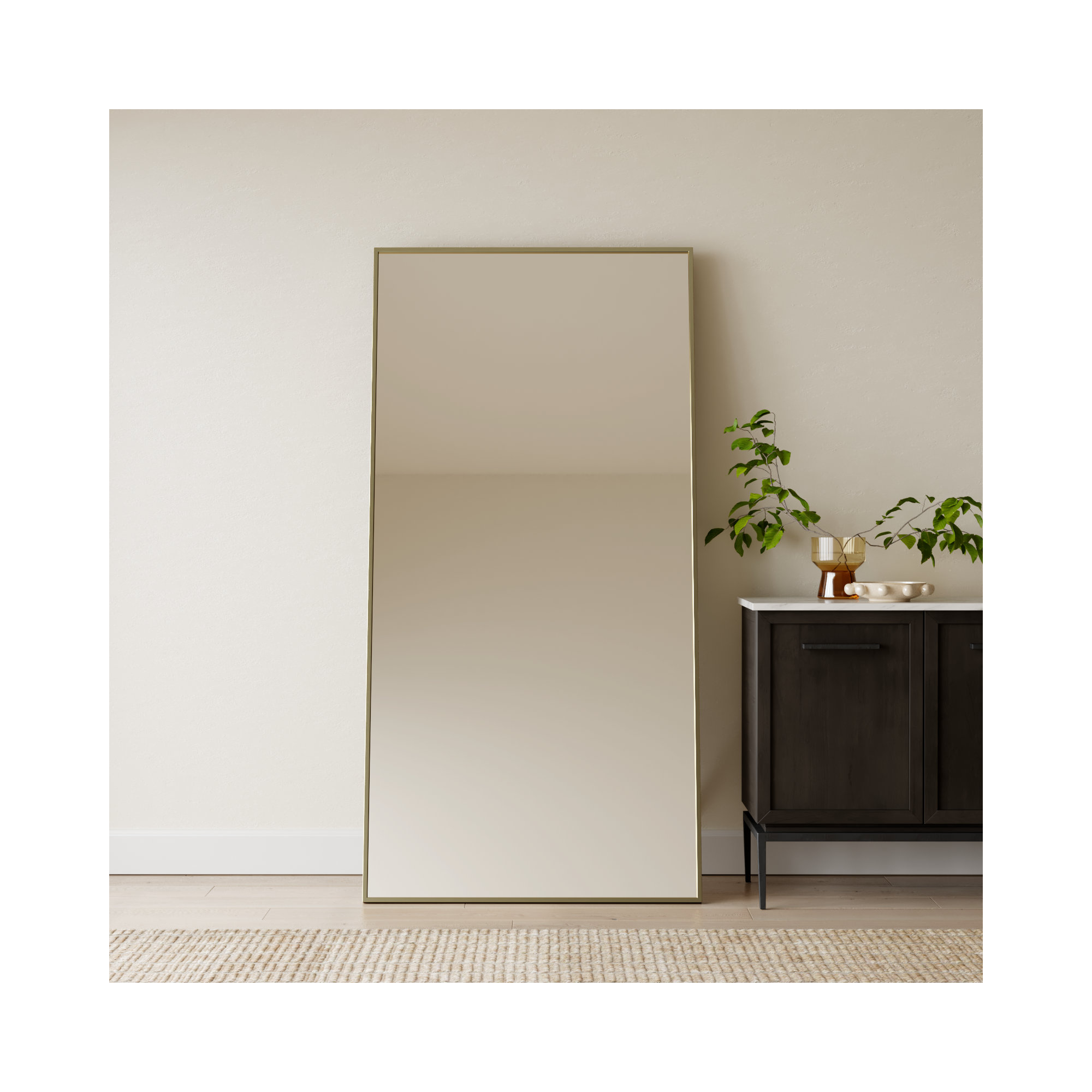 Sabine Metal Rectangle Floor Mirror, Brass, 72" x 36"