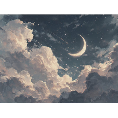 Night Sky Wallpaper Crescent Moon Removable Clouds Wall Double Roll