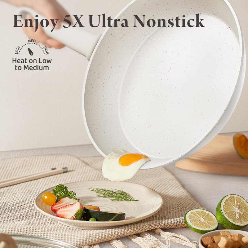 Ensemble de 24 casseroles et poêles antiadhésives, ensemble de batterie de cuisine en céramique avec marmite de 8 pintes, batterie de cuisine saine non toxique, grande capacité, compatible avec l'induction, sans PFAS / PTFE / PFOA / PFOS, blanc crème