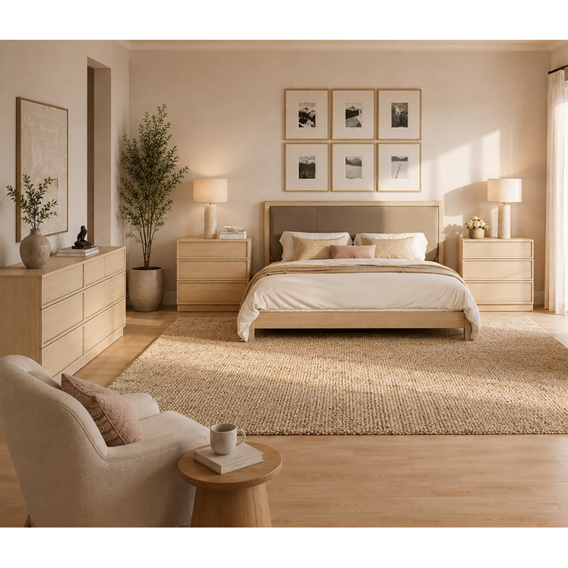 Ensemble de 3 pièces comprenant une commode de 160 cm avec 6 tiroirs et 2 tables de chevet avec 3 tiroirs, idéal pour la chambre à coucher.