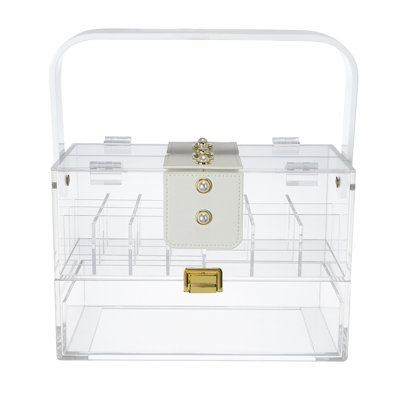 Makeup Storage Box W Handle, 9 Inch Clear See Thru Acrylic Organizer