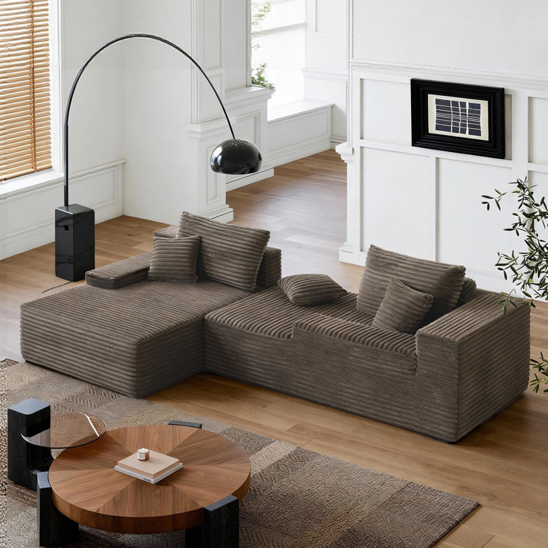 Canapé-lit modulaire surdimensionné en flanelle de fourrure de lapin avec compression Boneless, Marron clair
