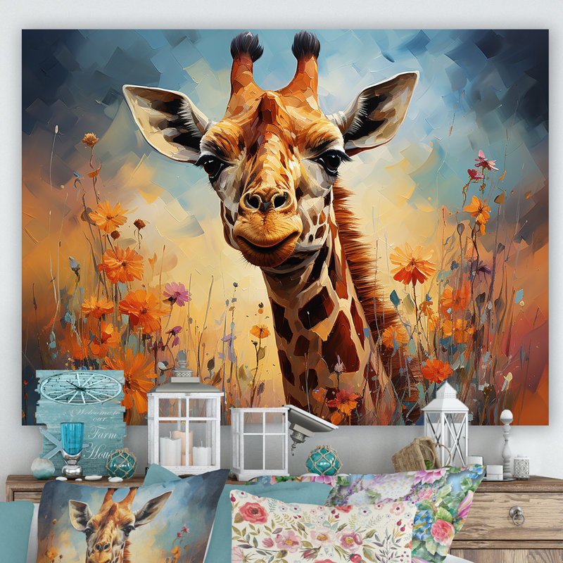 Girafe brune expressionniste - impression, H 12 po x l 20 po x P 1 po, Toile tendue