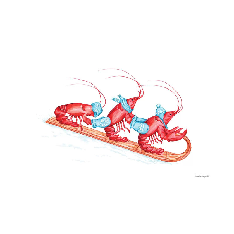Lobsters Toboggan by Amélie Legault - Wrapped Canvas Gallery-Wrapped Canvas Giclée, 20.32 cm H x 30.48 cm W
