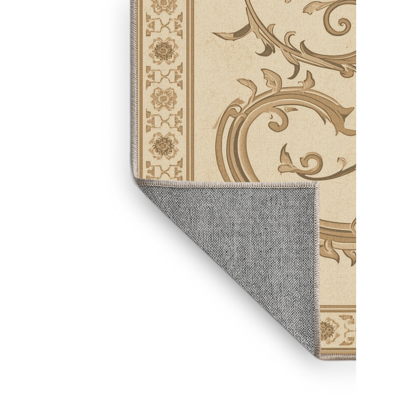 Tapis oriental traditionnel lavable à la machine Paizley Manuscript Illumination - beige, 4 x 6