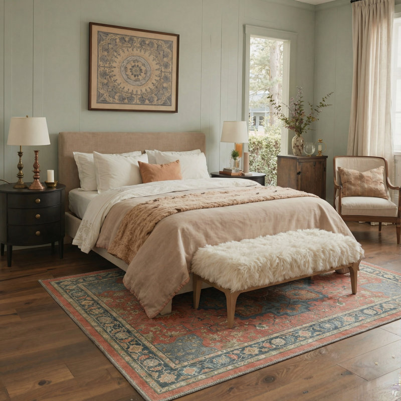 Roehit Oriental Performance Rust / Navy 5'x 7' Area Rug, Machine Washable, Rectangle 5'x 7'