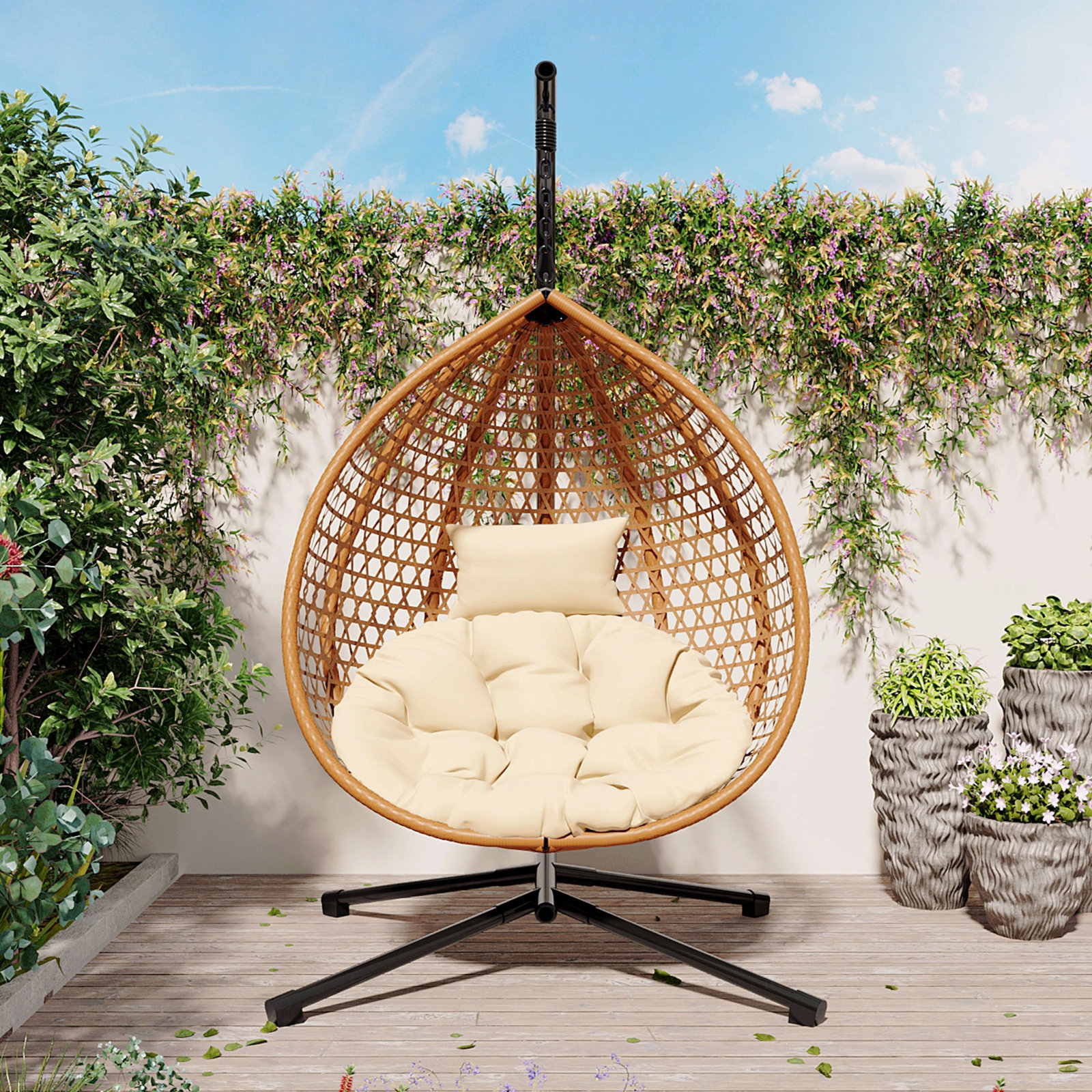 Patio Lounge Chair, Beige, Brown