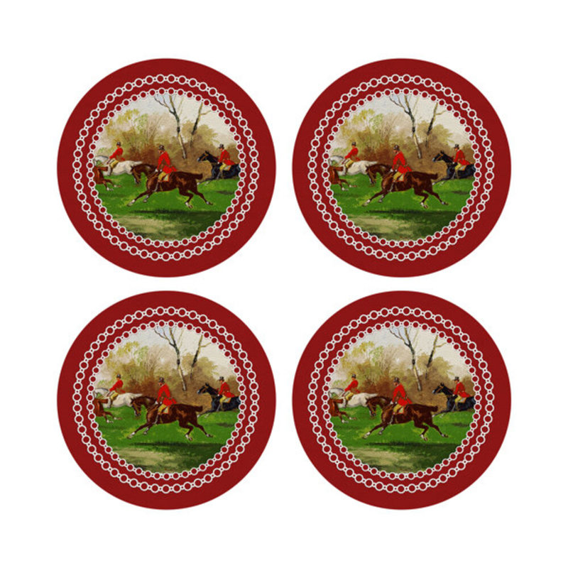 Sous-verres ronds en cuir vegan anglais, Rouge