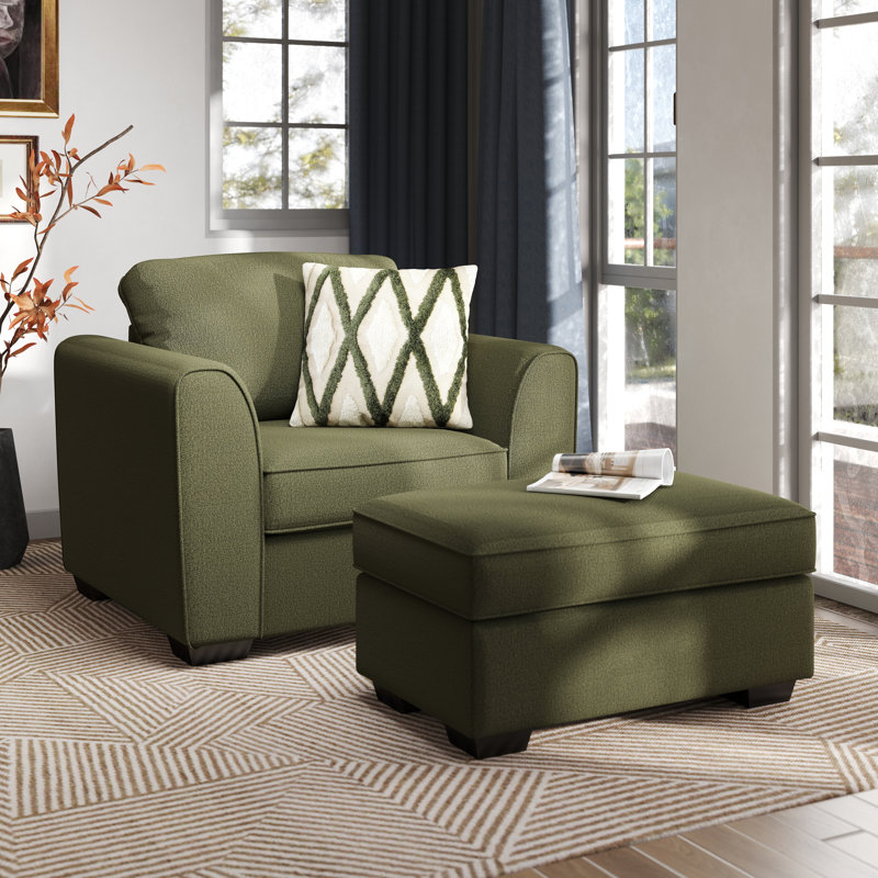 Ensemble de salon 2 pièces, fauteuil et repose-pieds avec revêtement en chenille Mosswood Roundhill Furniture Marvella