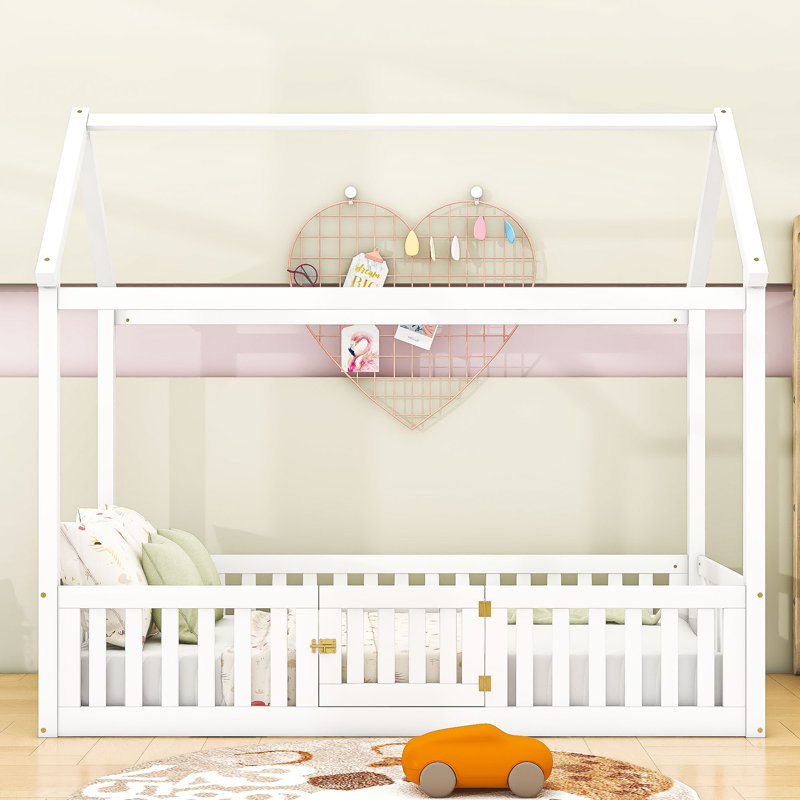 Lit simple en bois avec clôture Dasan, Blanc