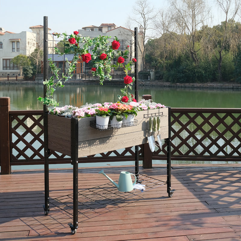 Elevated Planter with Trellis, Gray