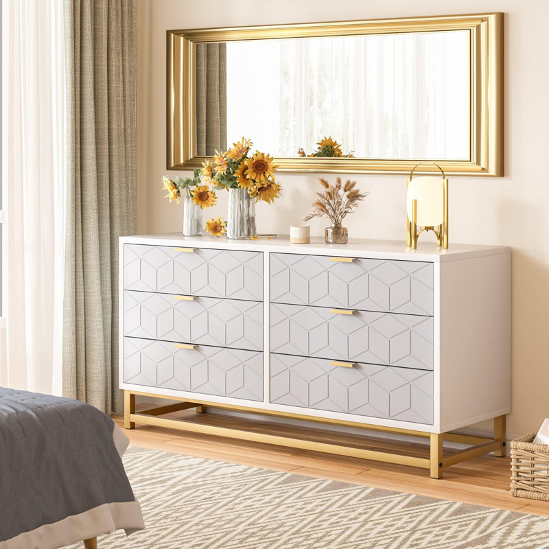 6 Drawer Dresser For Bedroom, Chest Of Drawers With Base, Modern Dresser Chest Cabinet Organizer, Large Dresser For Hallway, Closet