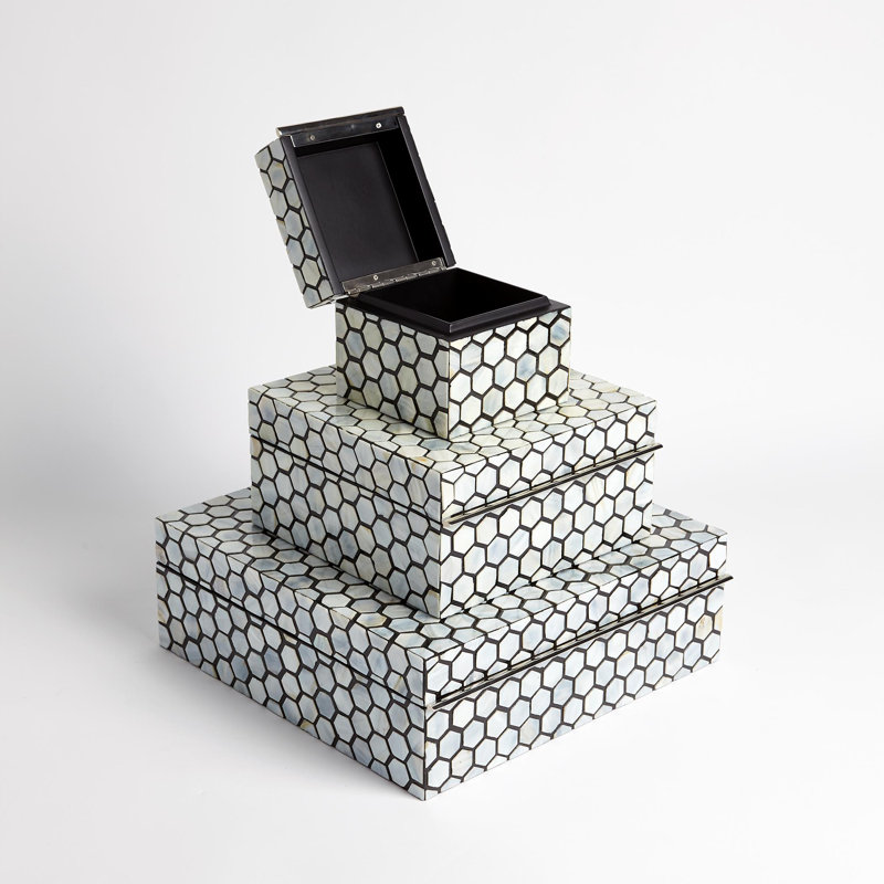 Mother of Pearl Box, Pearl, 4.5" H x 9" W x 9" D