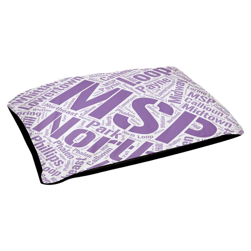 Coussin de chien « districts », Moyen (H 9,5 po x l 28 po x P 18 po), Minneapolis – Saint Paul, Mauve