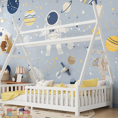 Lit simple avec lumière, lit surélevé avec clôture et toit pour les garçons et les filles, (anciennement SKU W2593P296909)