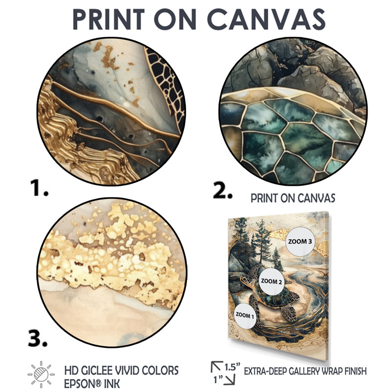 Corojo Turtle on Forest Landscape Collage - tortue, art mural grand, H 60 po x l 28 po, Toile tendue, Ne s’applique pas