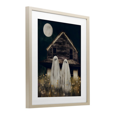 Ghost And Haunted House Framed Print Under Glass, design by Arlington Prints