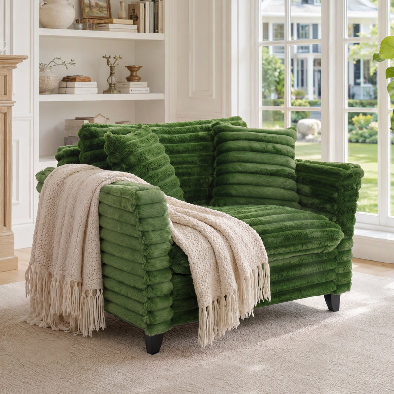 Fauteuil d'appoint simple avec accoudoirs profonds Aldora, Velours côtelé vert