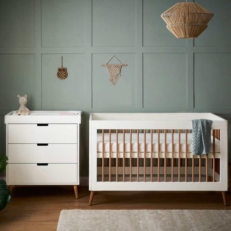 Maya Cot Bed 2 Piece Nursery Furniture Set, White/Brown