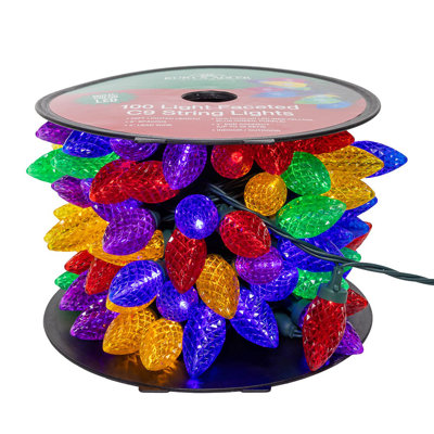 Kurt Adler's 50' UL 100-Light Multicolor LED Faceted C9 Green Wire String Lights