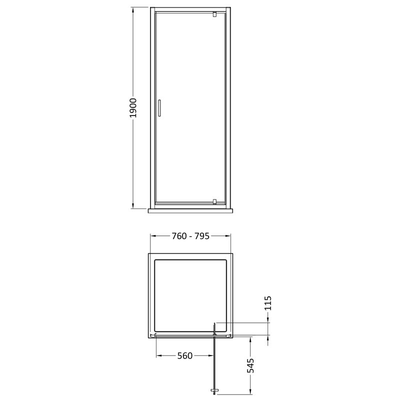 Rene 1900 x 800mm Pivot Shower Door, Matt Black