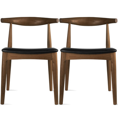 Corrigan Studio Solid Wood Dining Chairs (Set of 2) – PU Leather Cushioned Seat & Low Open Back, Mid‑Century Modern