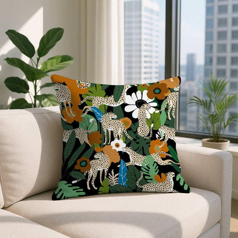 Nogi Leopard Reversible Indoor/Outdoor Square Pillow, Orange, Square 20"