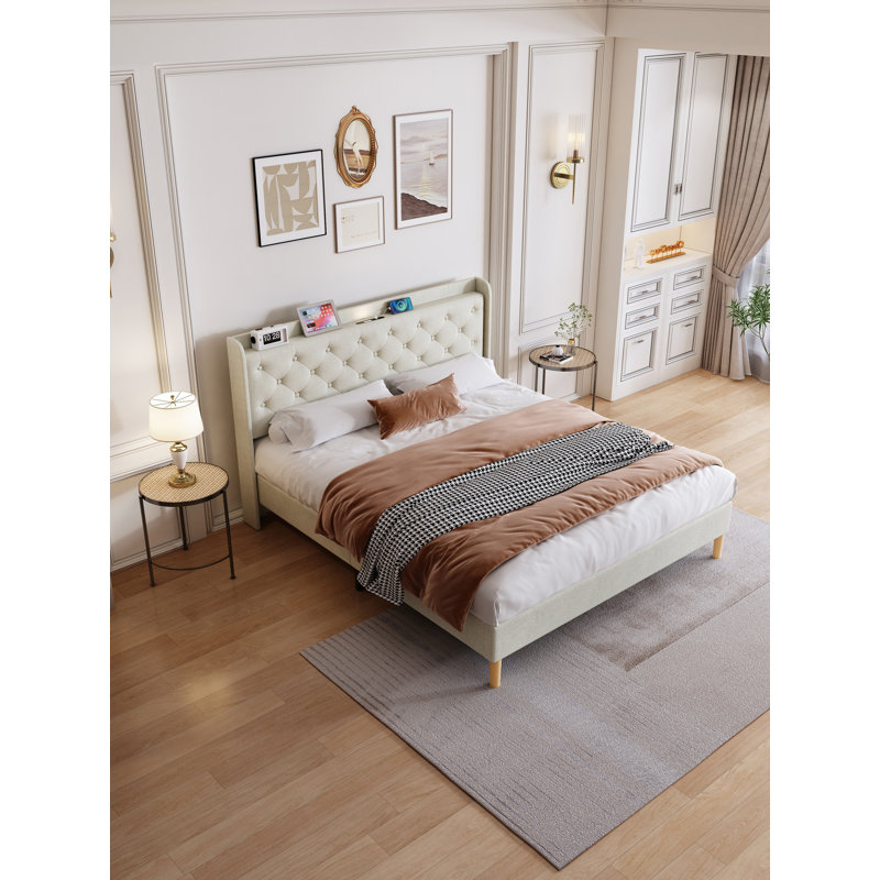 Lit plateforme avec lumières DEL Kyah, Gris clair