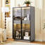 Grande vitrine de style moderne de 60,6 po en gris - porte en verre trempé, éclairage à DEL, deux tiroirs, tablettes réglables pour le salon, le bureau et le bureau