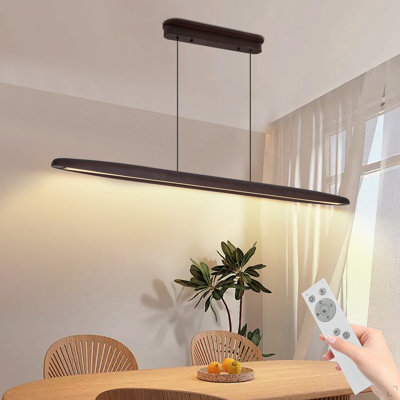51-Inch Streamline Wooden LED Pendant Light With Remote Control, Adjustable Hanging Light For Dining Room, Kitchen, Living Room – Contemporary