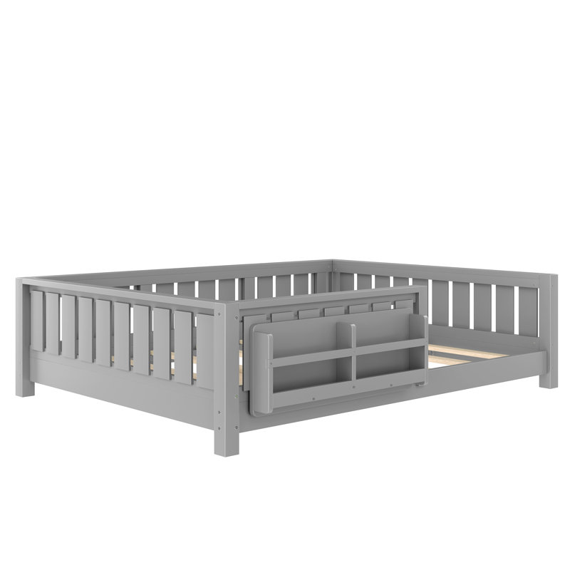 Lit double avec bibliothèque intégrée et garde-corps de sécurité de haute qualité pour enfants, gris - peu encombrant et durable