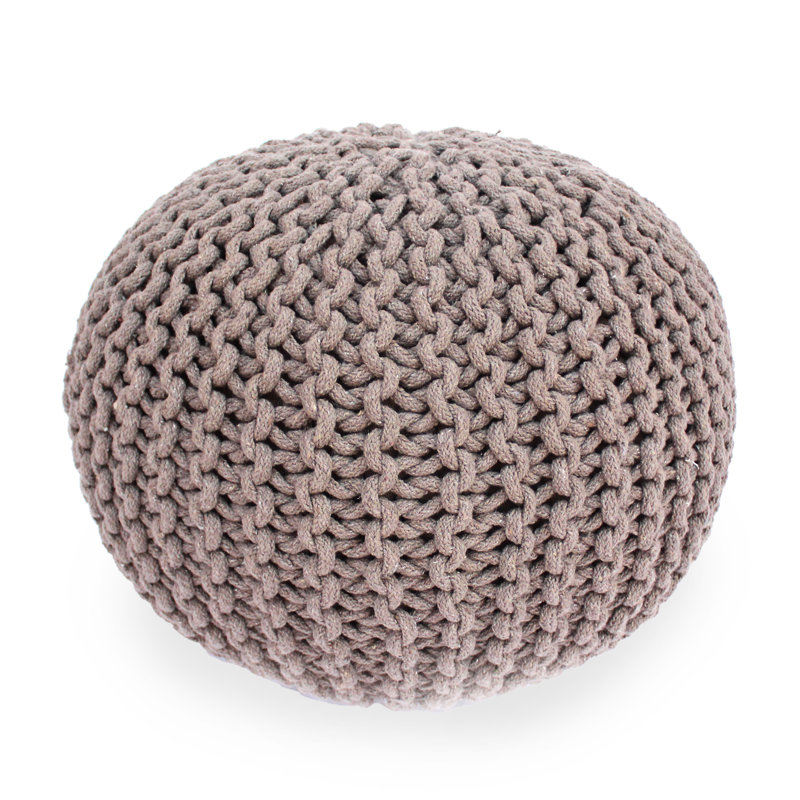 Knitted Cotton 20X20 Round Pouf In Brown - Crafted, Comfortable For Nursery And Versatile Living Room, 20 Inches Deep, Wide, 14 High Brown, Hand Ideal Both Seating Footrest