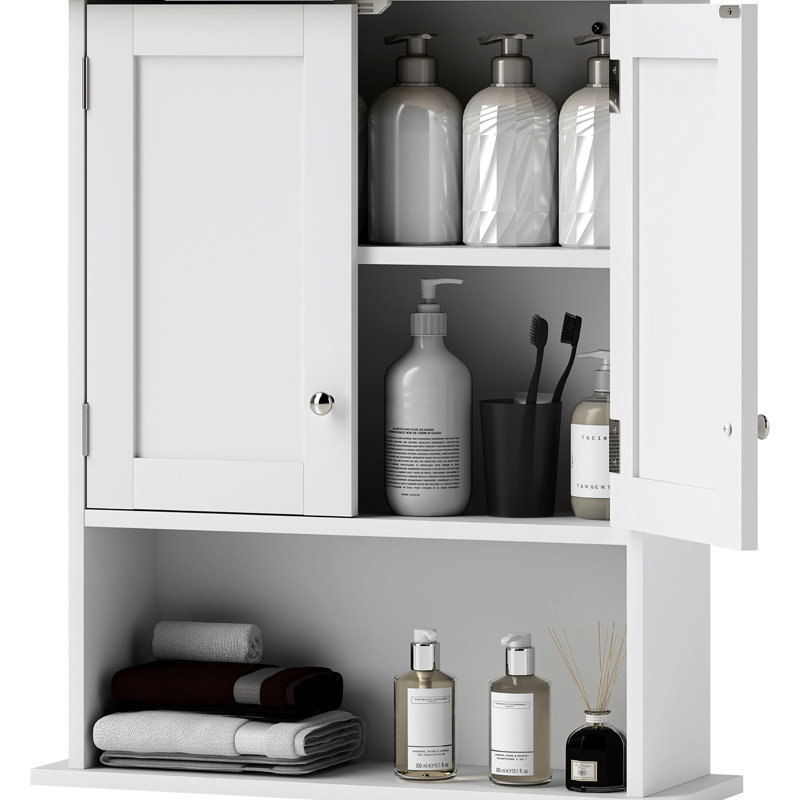 Armoire murale de salle de bain - 2 portes, tablette réglable, dessus de toilette, économiseur d'espace monté sur rangement