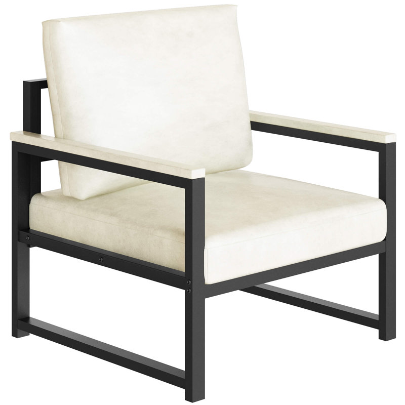 25" Wide Mid Century Faux Leather Tufted Back Accent Chair with Metal Farme, White