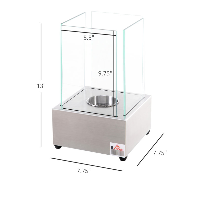 Foyer à brûleur à éthanol de 0,10 gallon, plateau de table de 7,69 po, acier inoxydable, chaleur de 160 pieds carrés, 2 heures, galle de table en acier argenté, heures de combustion,