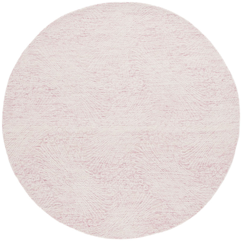 Mayreli Hand Tufted Wool Cotton with Latex Abstract Rug in Ivory/Pink, Round 6'
