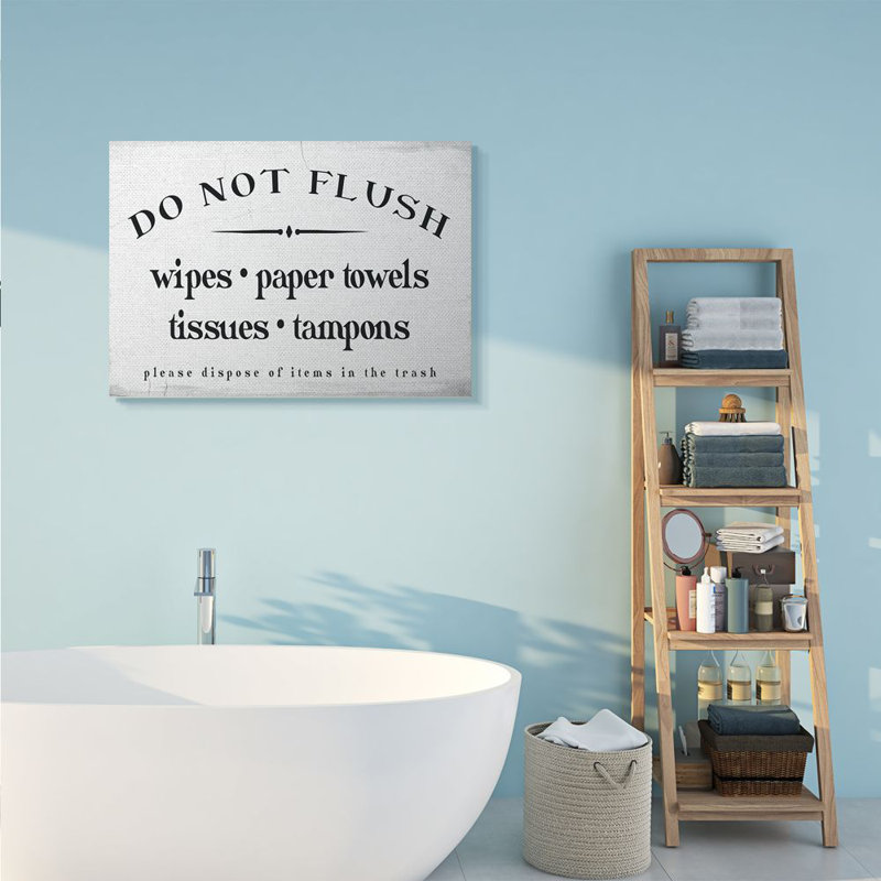 «Don't Flush Disposable Garbage Articles Bathroom Sign» par Daphne Polselli - impression d'art graphique, Toile tendue