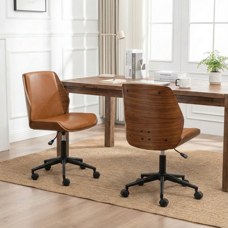 Chaise de bureau rembourrée en similicuir Bryonie, Brun