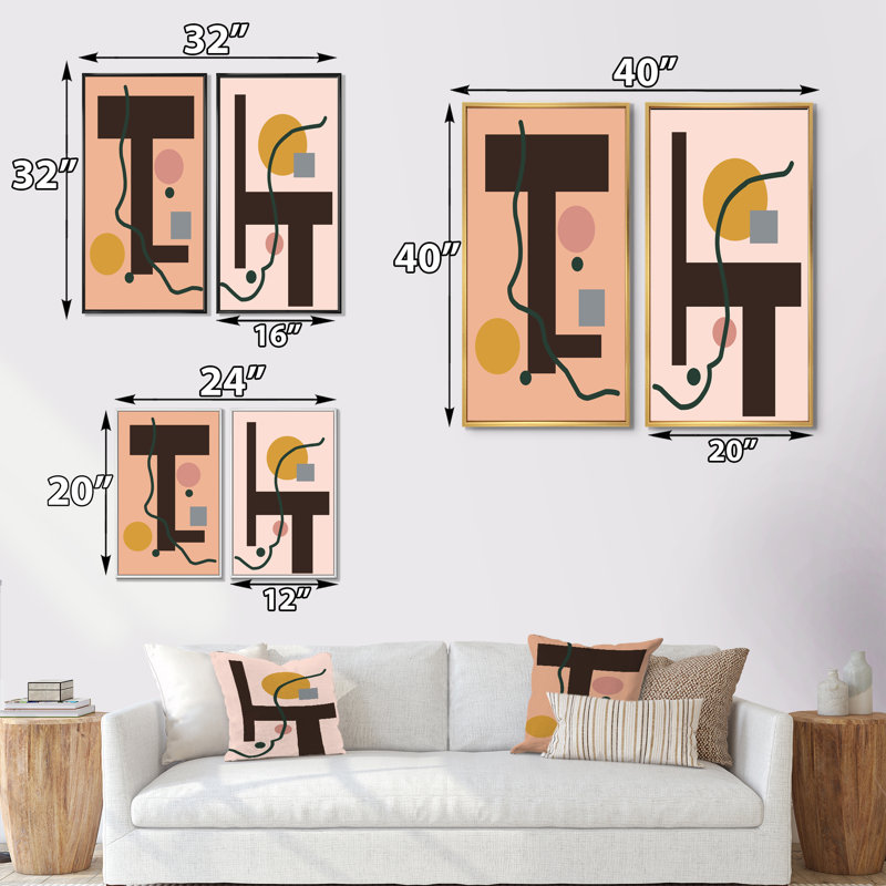 Ensemble d'impressions géométriques bohémiennes Mid Century, H 40 po x l 40 po x P 1,5 po, Cadre noir