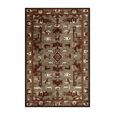 Machine Washable Art Deco Brown Area Rug