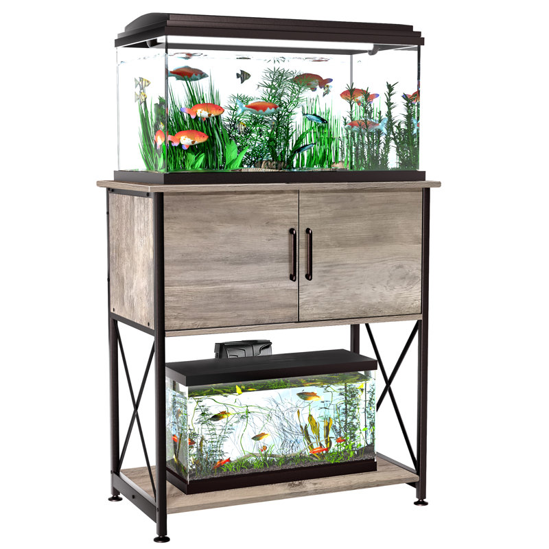 Support d'aquarium, support d'aquarium avec armoire pour le rangement des accessoires, robuste, 29 gallons, Gris