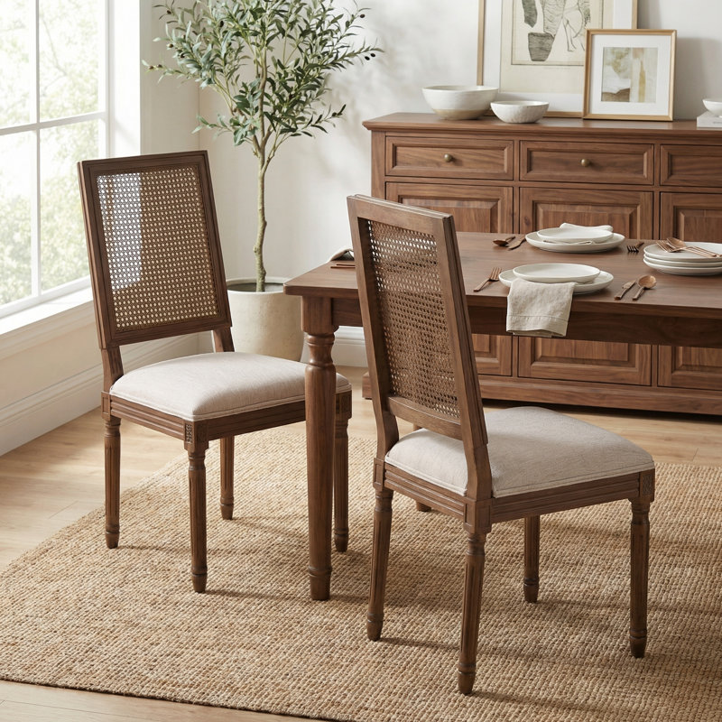 Chaise de salle à manger, 2, Beige, Walnut